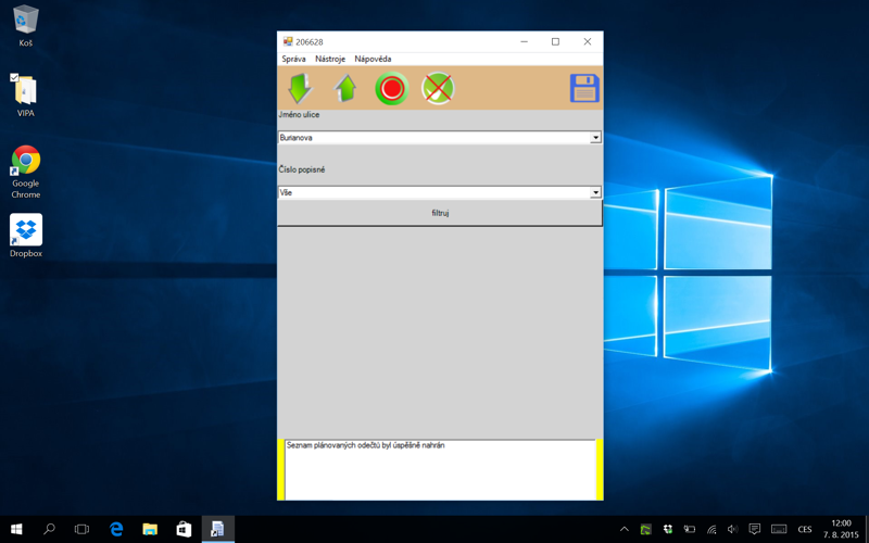 Snímek obrazovky - VIPA Odečtová aplikace v OS Windows 10